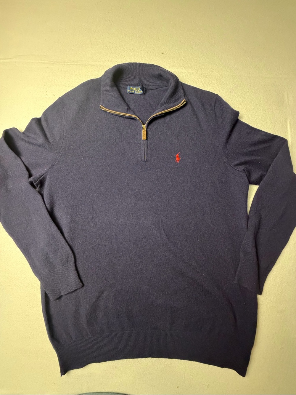Ralph Lauren Navy Half-Zip Sweater with Red Pony wool LT